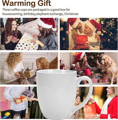 16 OZ White Stoneware Mugs Set of 6, Large Ceramic Coffee Cups with Handle, Porcelain Mugs for Latte, Milk, Tea and Juice