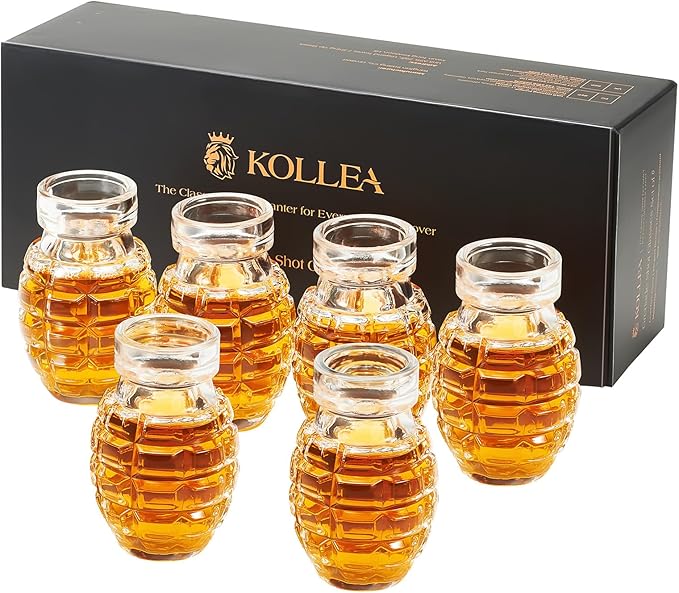 Kollea Bartender Kit, Grenade Shaped Shot Glass Set of 6, Cool Shot Cups with Heavy Base for Tequila, Military Birthday Gifts for Men, Party Cave Decor, Liquid Measuring Cups, Whiskey Grail, Christmas