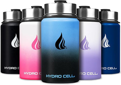 HYDRO CELL Stainless Steel Insulated Water Bottle with Straw - For Cold & Hot Drinks - Metal Vacuum Flask with Screw Cap and Modern Leakproof Sport Thermos for Adults (Blue/Black 14oz)
