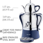 Load image into Gallery viewer, Korkmaz Hanedan A843-03 Stainless Steel Samovar, Upper Pot 1.3 L (43.9 Oz), Bottom Pot 3.5 L (118.3 Oz) Electric Turkish Tea Maker Set, Double Pots Tea Machine, Inox, Chrome, 110 V US Plug, 5.1- Quart