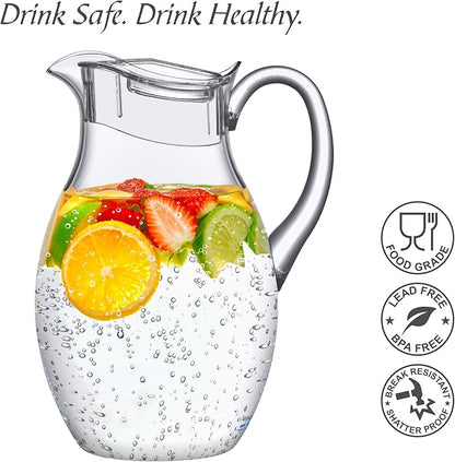 Amazing Abby - Bubbly Grand - Plastic Pitcher (96 oz, 3 Quart), Clear Water Pitcher with Lid, Fridge Jug, BPA-Free, Shatter-Proof, Great for Iced Tea, Sangria, Lemonade, Juice, Milk, and More