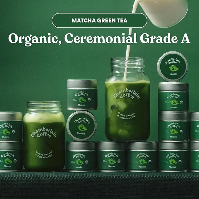 Chamberlain Coffee Ceremonial Grade Matcha Powder - Vegan Japanese Matcha, Gluten-Free Organic Green Tea Powder for Hot and Iced Drinks, Made with Premium Organic Ingredients - 1.06 Oz