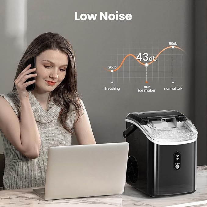 Nugget Ice Makers Countertop - Soft Chewable Pellet Ice, 35Lbs/24Hrs, Easy Operation, Pebble Ice Maker Machine with Self-Cleaning, Pellet Ice Machine with Ice Basket & Scoop for Home/Bar/Party, Black