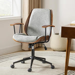 Load image into Gallery viewer, HULALA HOME Solid Wood Office Chair with Rocking Function, Comfy Fabric Desk Chair with Bent Wood and Metal Base, Height Adjustable Swivel Computer Task Chair, Grey