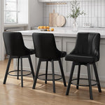 Load image into Gallery viewer, Swivel Bar Stools with Backs, 24" Counter Height Barstools Set of 8, Fabric Upholstered Counter Bar Stools with Solid Wood Legs for Kitchen Island, Home Bar, Black