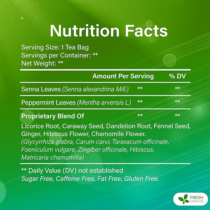 FreshDrinkUS, 30 Teabags of Herbal Day Cleanse Tea – 30 Day Program | Refreshing Mint Blend with Dandelion, Senna & Hibiscus | Naturally Supports Wellness & Light-Feeling | Caffeine-Free Herbal Tea