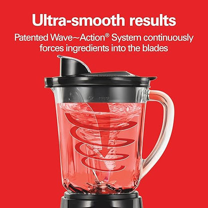 Hamilton Beach Power Elite Blender for Smoothies with 3-Cup Vegetable Chopper, Mini Food Processor, 40oz Glass Jar, 12 Functions for Puree, Ice Crush, Black and Stainless Steel (58149)