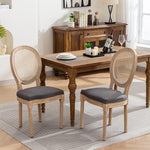 Load image into Gallery viewer, French Country Dining Chairs Set of 8, Vintage Wooden Dining Chairs with Fabric Upholstered Seat&amp;Rattan Oval Backrest,Solid Wood Legs&amp;Frame, Farmhouse Kitchen&amp;Living Room Chairs(Gray,8 Pcs)