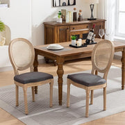 French Country Dining Chairs Set of 8, Vintage Wooden Dining Chairs with Fabric Upholstered Seat&Rattan Oval Backrest,Solid Wood Legs&Frame, Farmhouse Kitchen&Living Room Chairs(Gray,8 Pcs)