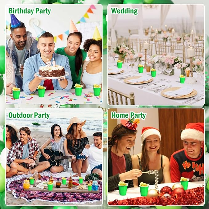 100 Pack 2 oz Plastic Shot Glasses Disposable Shot Cups, Mini 2oz Party Cups for Christmas, St Patrick's Day, Birthday, Wedding, Bachelorette Party (Green)