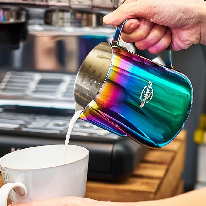 Stainless Steel Milk Frothing Pitcher - Milk Frothing Jug for Cappuccino, Barista Milk Frothing Pitcher Parent (coloured, 20OZ)