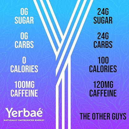 Yerbaé Energy Seltzer - Variety Tropical Pack, No Sugar/Calories/Carbs. Energized by Yerba Mate, Naturally Caffeinated & Plant-Based, Healthy Alternative to Coffee/Sugary Sodas, Pack of 12, 12oz cans