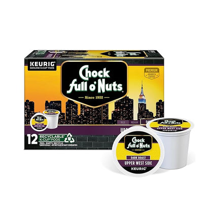 Chock full o’Nuts Upper West Side Keurig K-Cup Pods for Keurig Brewers – Premium Arabica, Dark Roast – Single Serve – 1 Pack of 12 K-Cup Pods