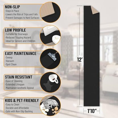 Ottomanson Hallway Runner Rug 1'10" x 12' Non Slip Solid Area Rugs Easy to Clean Laundry Rug Runner Durable & Pet Friendly Floor Carpet Runners for Hallways Entryway Living Room Kitchen, Black