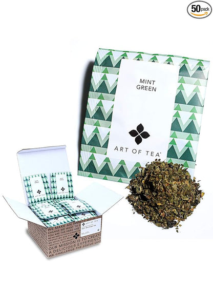 Art of Tea | Organic Mint Green Tea | 12 Count Pyramid Tea Bag Sachets | Spearmint Tea | Organic Peppermint Tea bags