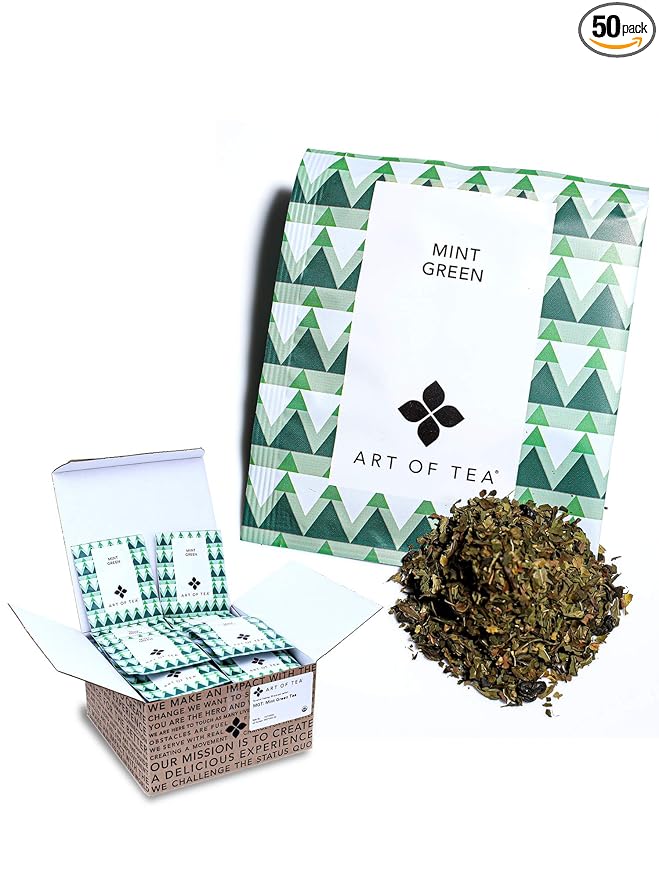 Art of Tea | Organic Mint Green Tea | 12 Count Pyramid Tea Bag Sachets | Spearmint Tea | Organic Peppermint Tea bags