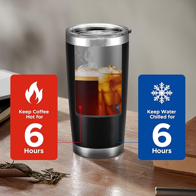 OMTech 20oz Tumblers Bulk, 12pc Stainless Steel Tumbler Set with Lid & Straw, Double Wall Vacuum Insulated Mug for Laser Engraver, Travel Coffee Mug for Hot & Cold Drinks, Black Powder Coated Cup