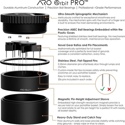 ARO Orbit PRO™ | Aluminum Spirographic WDT Tool | Mechanical Geared Spinning Distribution Tool for Home Baristas and Professional Cafés | Compatible with 58mm Portafilters