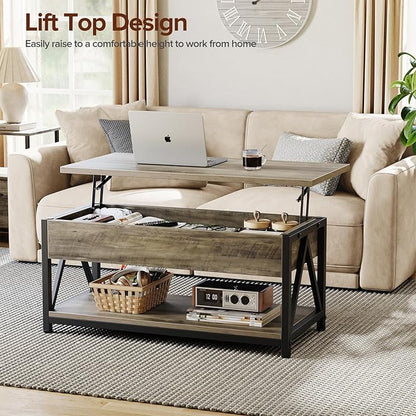 Lift Top Coffee Table,Lift Coffee Table with Storage Shelf and Large Hidden Compartment for Living Room,Lifting top Coffee Tables for Small Space,Grey