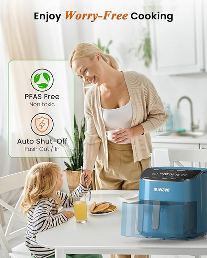 Nuwave Brio Plus Air Fryer 8 Qt, New & Improved, PFAS-FREE, 7 Digital One-Touch Cook Functions that AIR FRY, BAKE, ROAST, DEHYDRATE, TOAST, REHEAT, PREHEAT, 150 Presets, 50°F~400°F (Cozy Blue)