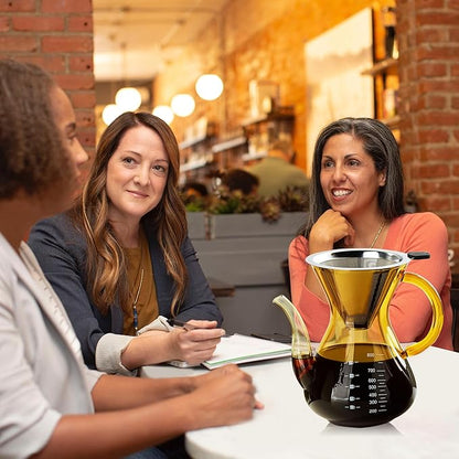 Unbreakable - Pour Over Coffee Maker with Double Stainless Filter 34 fl oz, Thickened Heat-Resistant Borosilicate Glass Pour Over Coffee Dripper, Stovetop Safe