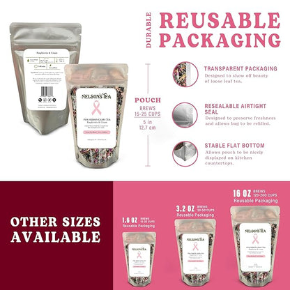 Nelson's Tea Raspberry & Cream - Cut & Sifted Loose Leaf Tea with Rooibos Green Tea, Dried Red Raspberry Leaf, Marigold, Hibiscus, Rose Petals, and Safflower (1.6 oz)