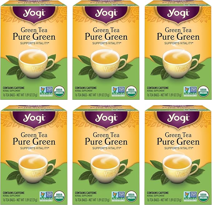 Yogi Tea Pure Green Tea - 16 Bags per Pack (6 Packs) - Organic - Supports Overall Health & Provides Antioxidants
