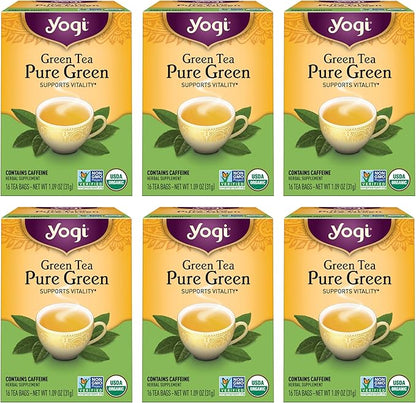 Yogi Tea Pure Green Tea - 16 Bags per Pack (6 Packs) - Organic - Supports Overall Health & Provides Antioxidants