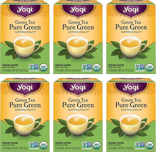 Yogi Tea Pure Green Tea - 16 Bags per Pack (6 Packs) - Organic - Supports Overall Health & Provides Antioxidants
