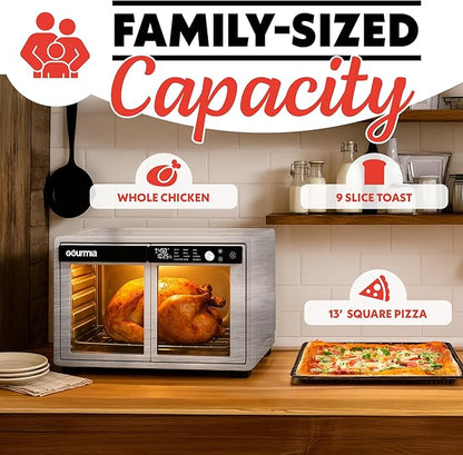 Gourmia French Door Digital Air Fryer Oven - XL 37QT Capacity, 12 Presets, FryForce 360° Tech, Dehydrate, Proof, Slow Cook, Fits 13” Pizza, 1700W, Stainless Steel