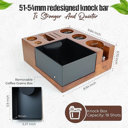 Espresso Knock Box & Tamping Station - Coffee Organizer Box for 51-54mm Tamper, Distributor, Dosing Funnel, Portafilter & Puck Screen Accessories - Includes Cleaning Brush