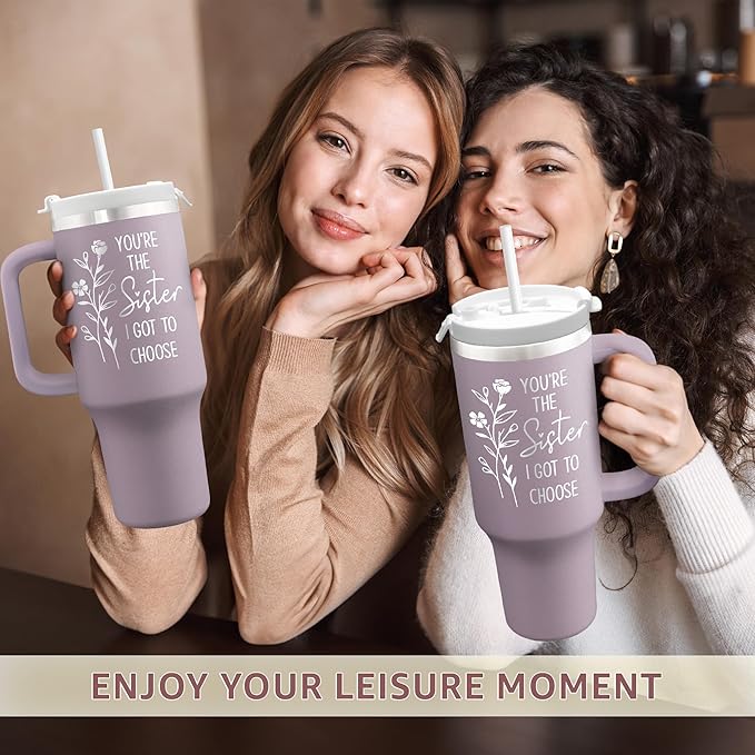Best Friend Gift For Women - Birthday, Christmas Gift for Sister, Besties, Friendship, Soul Sister In Law - Mothers Day Gifts For Friend - 40oz Travel Tumbler With Handle & Straw Lid