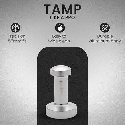 Rattleware Premium Aluminum Espresso Tamper (55 mm) - Ideal for Baristas & Coffee Lovers - Sleek Material & Design - Ultimate Tamping Precision & Consistency