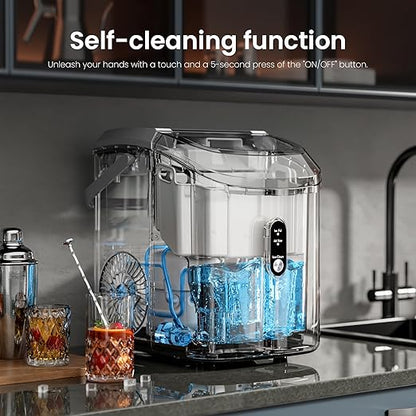 Kismile Nugget Ice Makers Countertop, Portable Sonic Ice Machine with Chewable Ice, 35Lbs/24H, Pebble Ice Maker with Self-Cleaning/One-Click Operation, Crushed Ice Maker for Home(Grey)