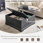 Load image into Gallery viewer, JXQTLINGMU Farmhouse Lift Top Coffee Table with Storage, 36" Wood Square Center Table with Large Hidden Compartment, Rustic Lift Tabletop Dining Table for Home Living Room, Black