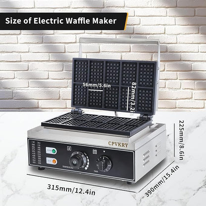 Commercial Rectangle Waffle Maker, 10pcs Waffle Iron, Non-Stick Industrial Belgian Waffle Maker Stainless Steel 110V Temp and Time Control, Suitable for Restaurant Bakeries Snack Bar Family