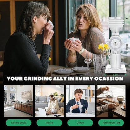 Huanyu Espresso Grinder with Titanium Flat Burr Electric Coffee Grinder with Hopper Bellows 10 Precise Grind Setting Coffee Grinders for Home Use White