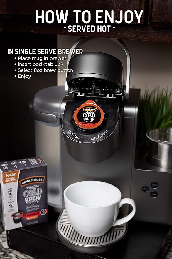 JAVA HOUSE Light Roast Ethiopian Cold Brew Pods, (6 Count) Peel and Pour Pods Hot or Iced Instant Coffee Concentrate