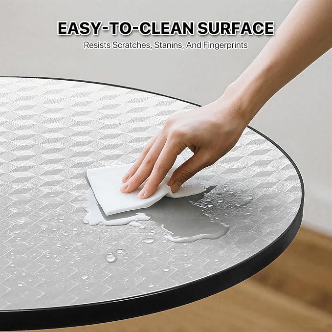 Magshion 23.5'' Round Bar Table, Adjustable Range 27.5"-36" Wood Pub Table with Black Leg and Base for Living Room Dining Room Bar Cocktail Table (Silver)