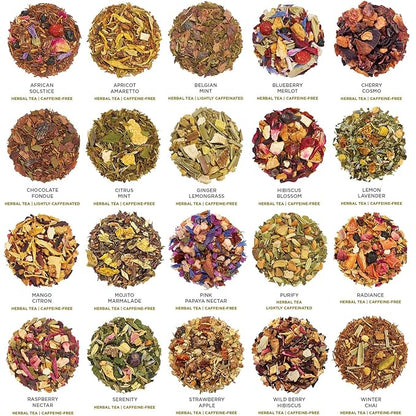 Tea Forte Warming Joy Holiday Herbal Premium Tea Chest Gift Sampler, 40 Count, 2 of each Variety Blend Individually Wrapped Handcrafted Pyramid Infuser Bags