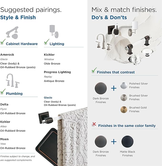 Amerock BH36064CORB | Clear/Oil-Rubbed Bronze Towel Bar | 24 in (610 mm) Towel Rack | Glacio | Bathroom Towel Holder | Bathroom Hardware | Bath Accessories