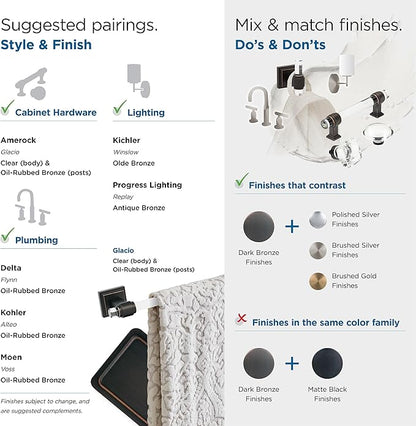 Amerock BH36064CORB | Clear/Oil-Rubbed Bronze Towel Bar | 24 in (610 mm) Towel Rack | Glacio | Bathroom Towel Holder | Bathroom Hardware | Bath Accessories