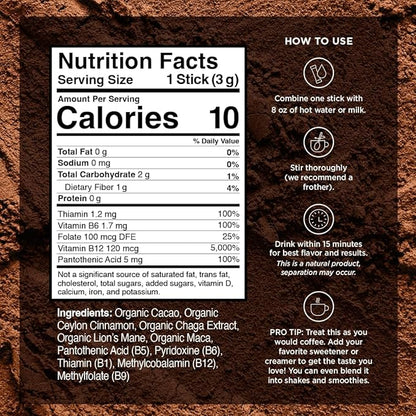 VitaCup Shroom Fuel, Mushroom Based Instant Coffee Alternative Packets, Mushroom Coffee Substitute w/Cacao, Cinnamon, Chaga, Lions Mane, & Maca for Energy, Immune Support, & Focus, 72 ct