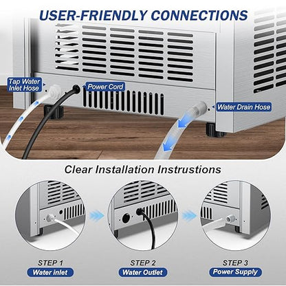 160LBS/24H High Output - Commercial Ice Maker Machine - 55 Clear Ice Cubes/Round (11-20 Mins), 35LBS Storage, Stainless Steel Undercounter/Freestanding for Home/Bar/Outdoor