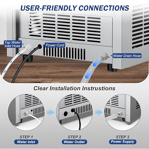 160LBS/24H High Output - Commercial Ice Maker Machine - 55 Clear Ice Cubes/Round (11-20 Mins), 35LBS Storage, Stainless Steel Undercounter/Freestanding for Home/Bar/Outdoor