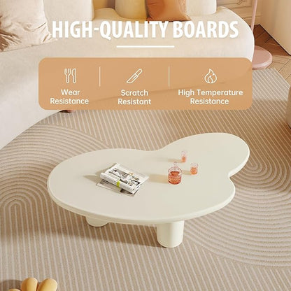 Cloud Coffee Table, 42.24" Irregular Cream White Coffee Table with 3 Legs, Modern Center Table for Living Room, Indoor Tea Table, Easy Assembly