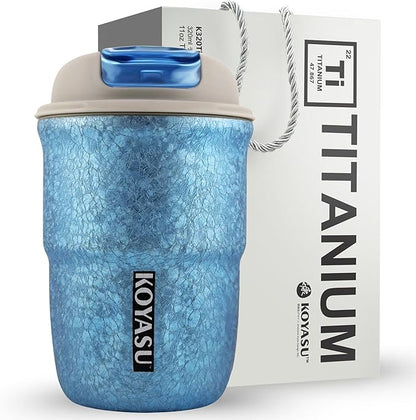 12oz Titanium Liner Travel Mug with Lid, Double-Wall Vacuum Insulation, Wide Mouth, Leak-Proof, Chemical-Free & Healthy, men and women hot & cold drinks, for Indoor & Outdoor Use (Blue)