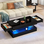 Load image into Gallery viewer, Uspeedy 39.37in Large High Glossy LED Coffee Table with 2 Storage Drawers,Black/White Modern Coffee Tables for Living Room,Living Room Tables,APP LED Lights (Black)