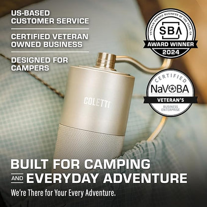 COLETTI Crag Manual Coffee Grinder — Hand Coffee Grinder — CNC Burr Precision Hand Grind, Heavy Duty for Travel, Camping, Hiking & Adventure – Includes Brush [Silver Coat]