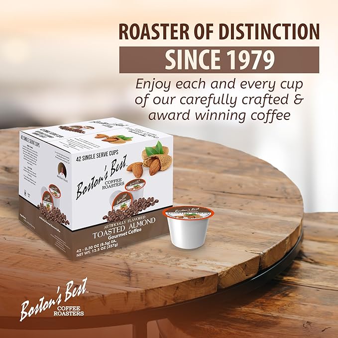 Boston’s Best - Toasted Almond Flavored Delicious Gourmet Coffee Compatible with Keurig Coffee Maker, 1 Count (42 Single Serve Medium Roast Cups)